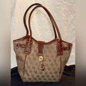 Dooney & Bourke Tan and Brown Monogram Signature Satchel